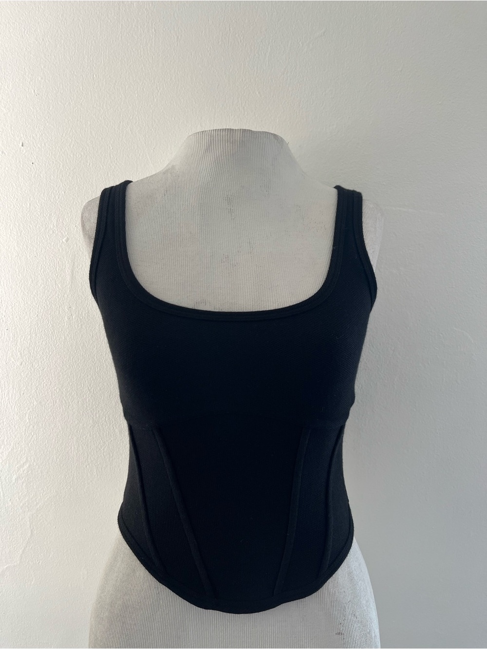 PINK Victoria's Secret Black Ribbed Corset-Style Crop Tank